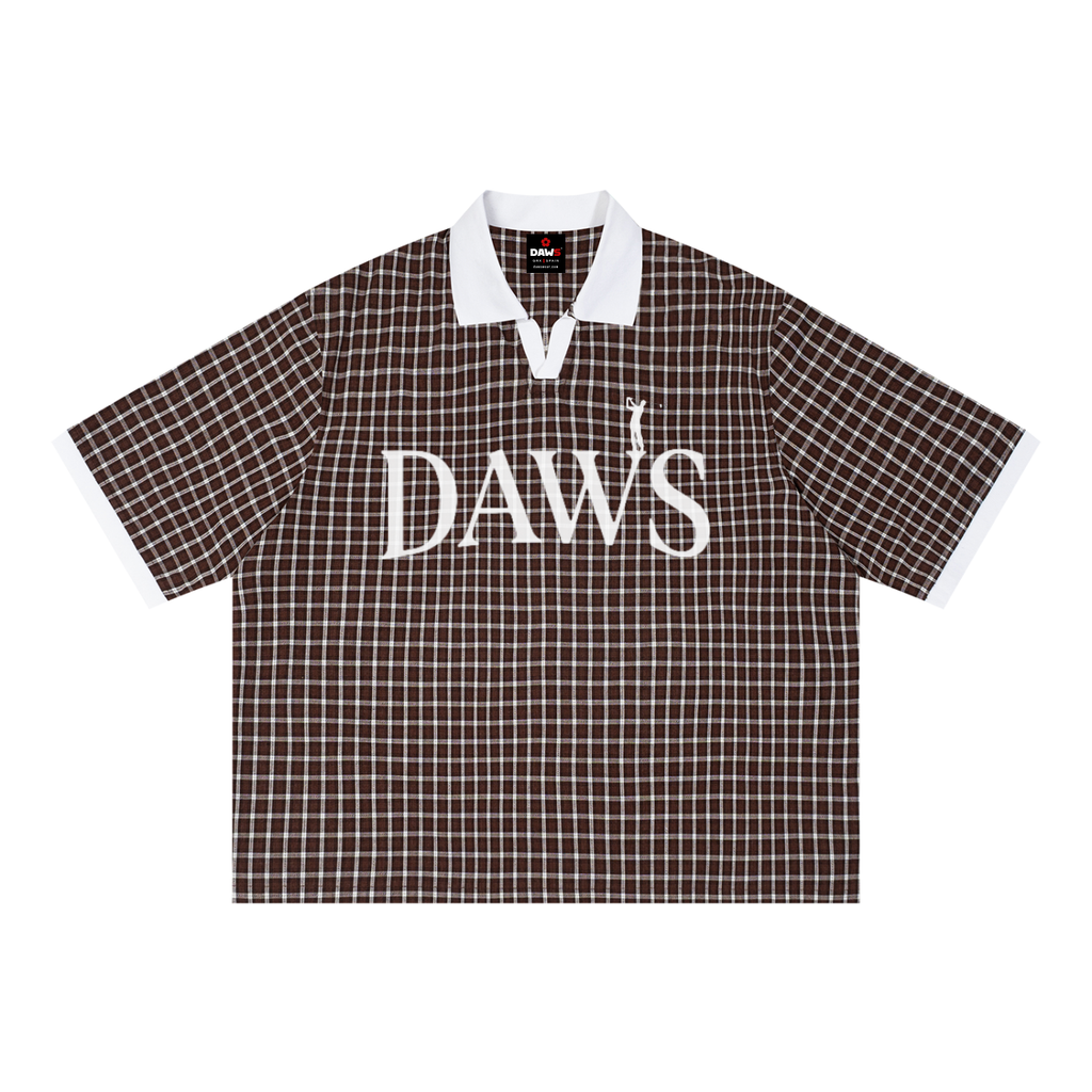Unisex Boxy Plaid Color Block Polo Shirt