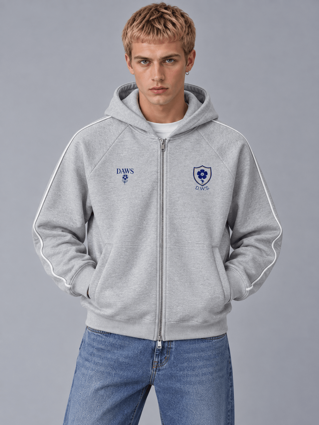 Calder Zip Hoodie — Gris Flower Gray - DAWS