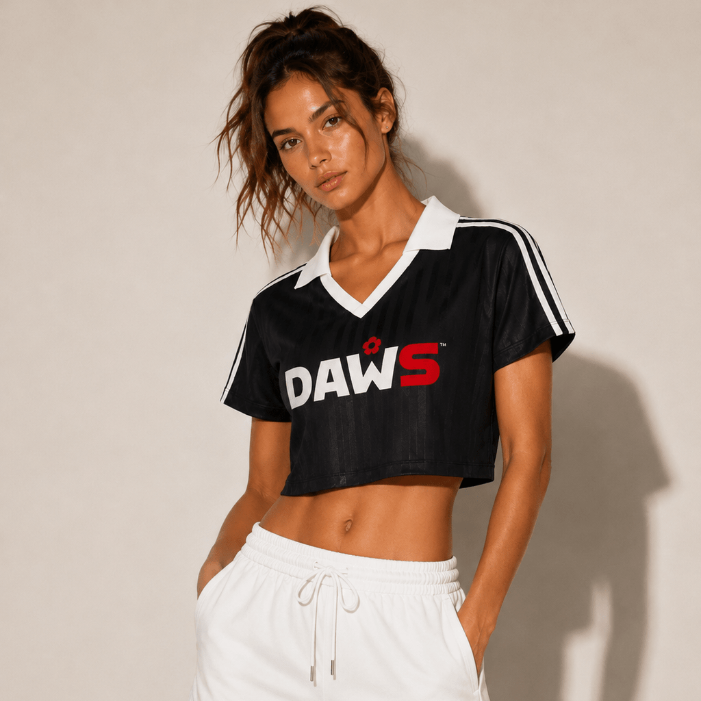 Camiseta Cropped de Rayas Stadium Black Negro & Blanco - Camisetas Futbol DAWS
