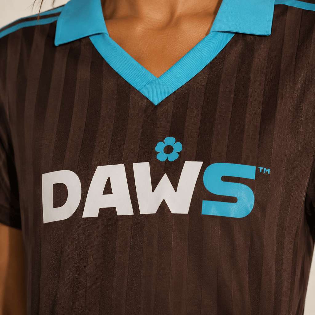 Camiseta Cropped de Rayas Stadium Blue Café & Azul - Camisetas Futbol DAWS