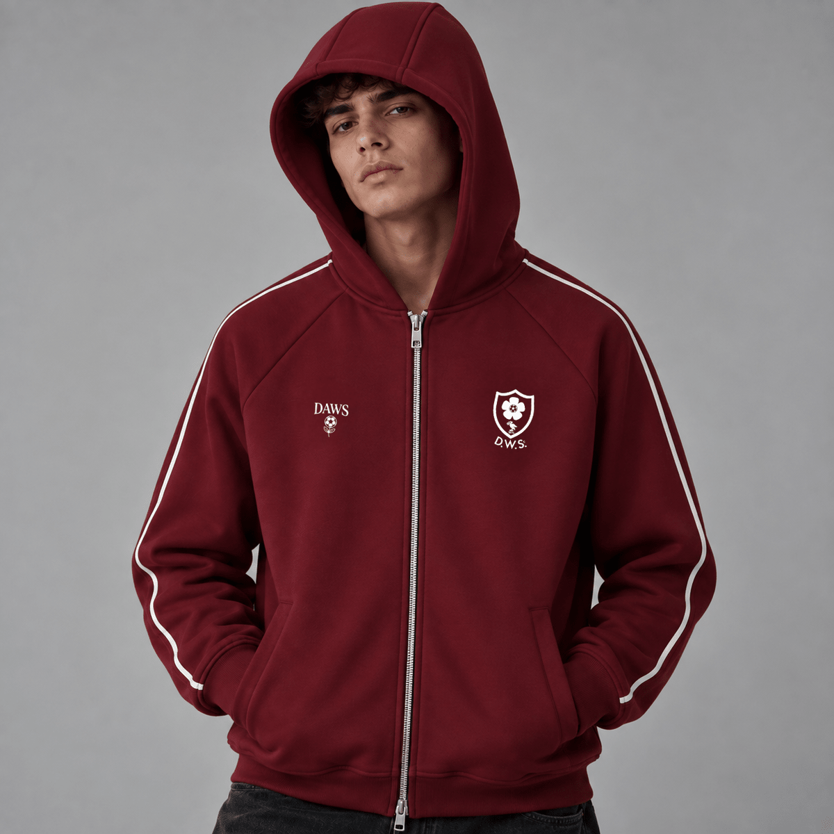 D.W.S.c. Heavyweight Raglan Zip Hoodie — Bordó Dull Red - DAWS