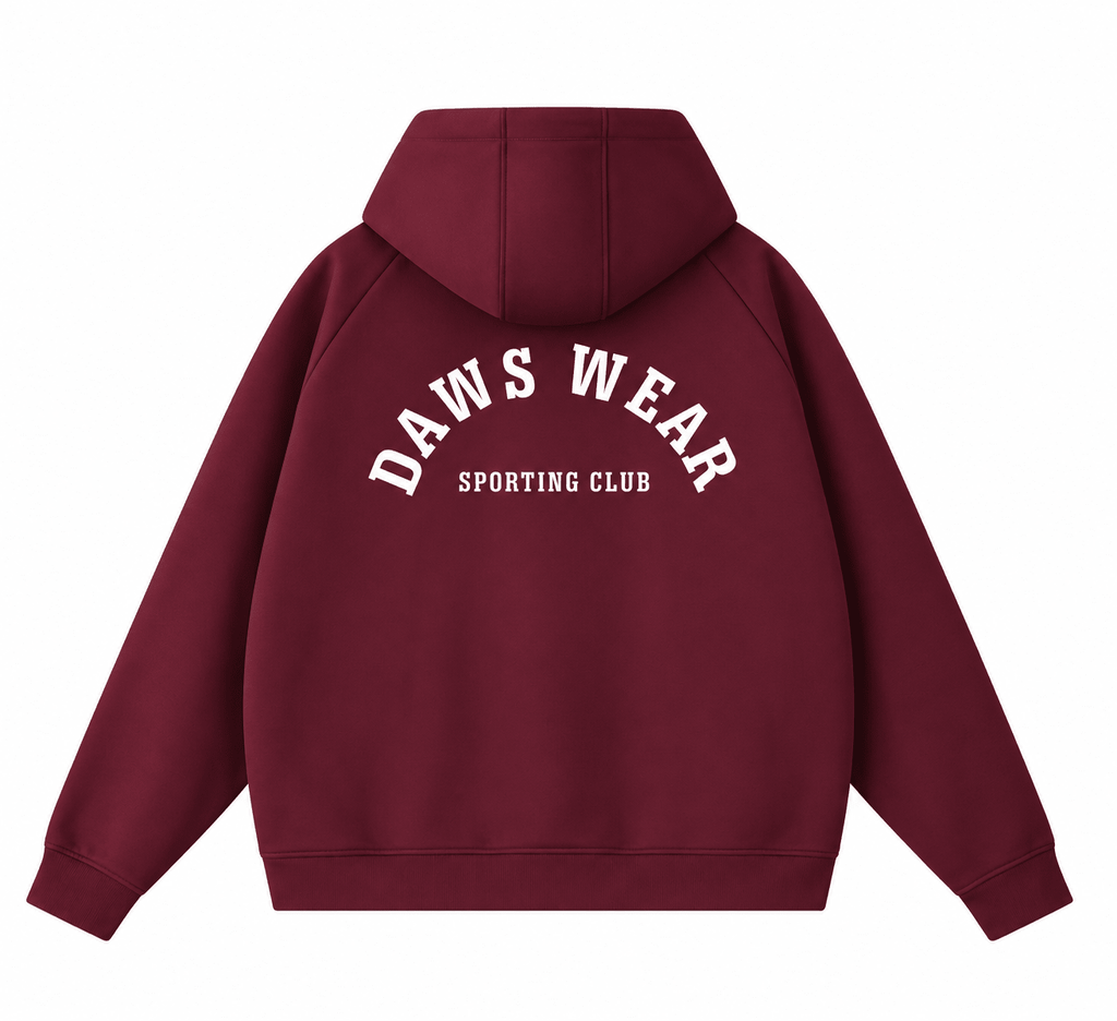 D.W.S.c. Heavyweight Raglan Zip Hoodie — Bordó Dull Red - DAWS