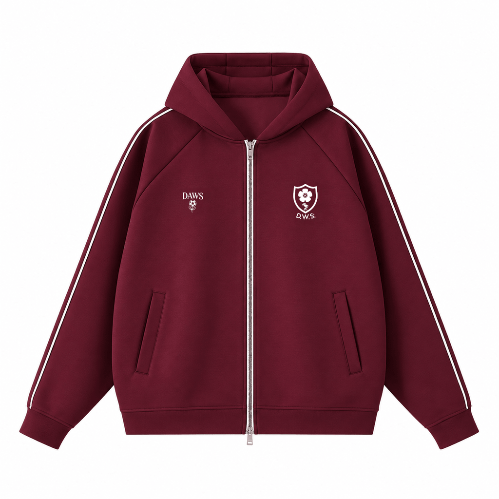 D.W.S.c. Heavyweight Raglan Zip Hoodie — Bordó Dull Red - DAWS