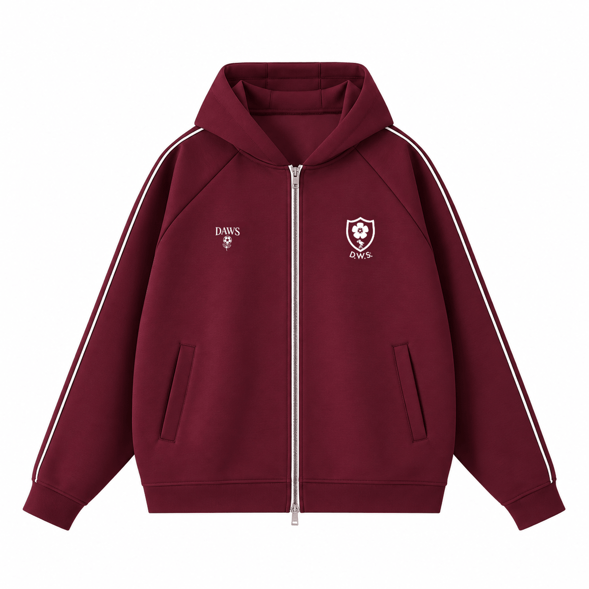D.W.S.c. Heavyweight Raglan Zip Hoodie — Bordó Dull Red - DAWS