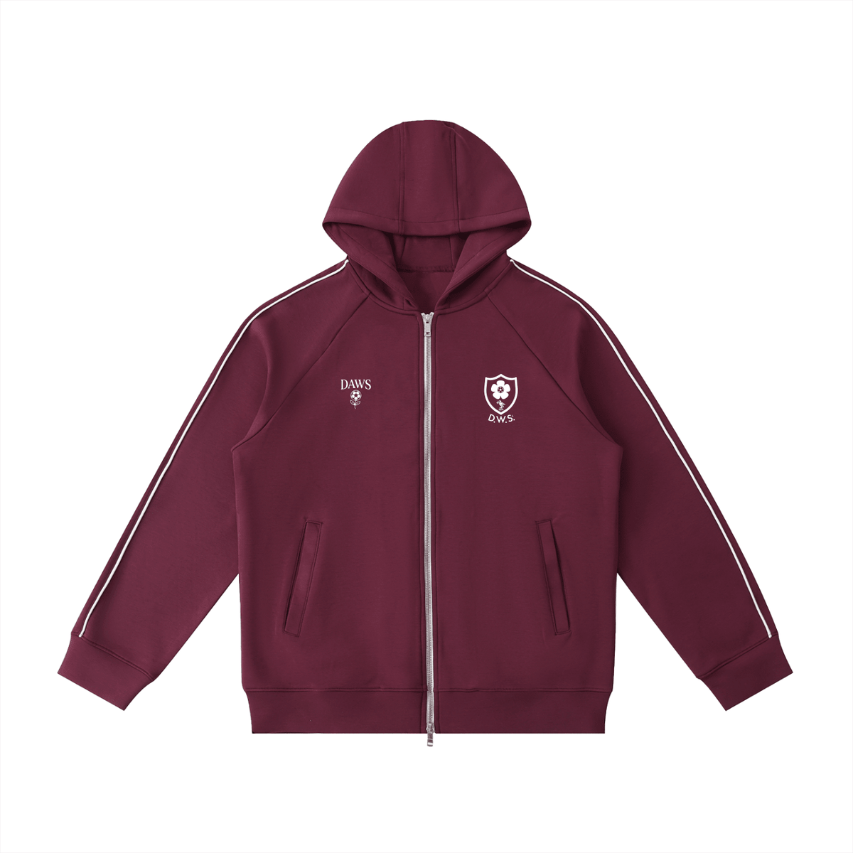 D.W.S.c. Heavyweight Raglan Zip Hoodie — Bordó Dull Red - DAWS