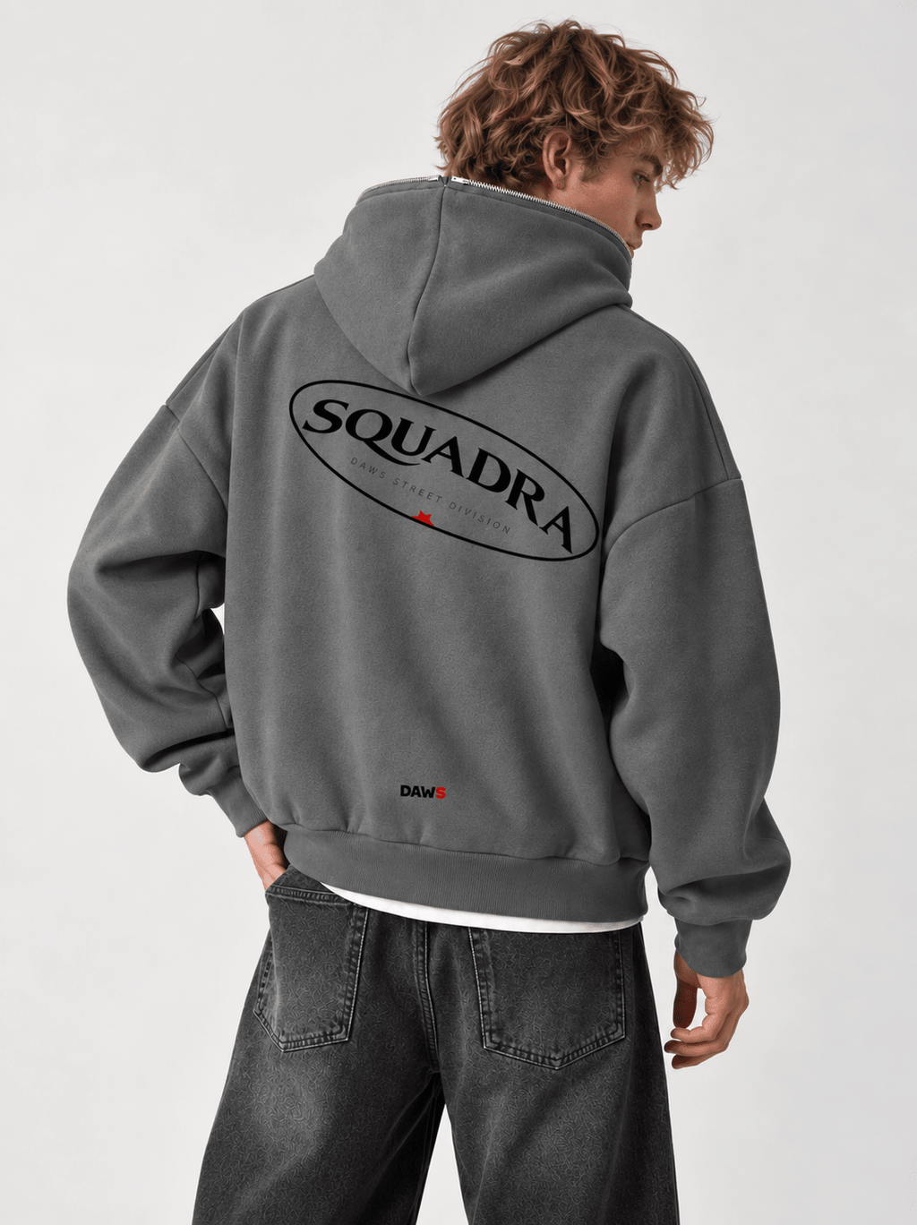HALO ASH Full-Zip Boxy Hoodie Charcoal Gray - Sudadera DAWS