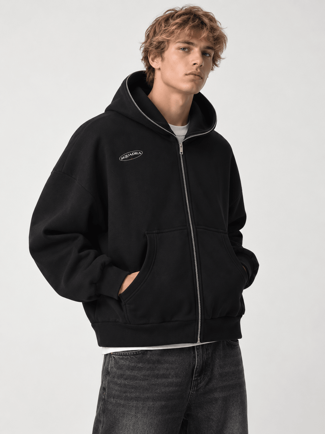 HALO VOID Full-Zip Boxy Hoodie Black - Sudadera DAWS