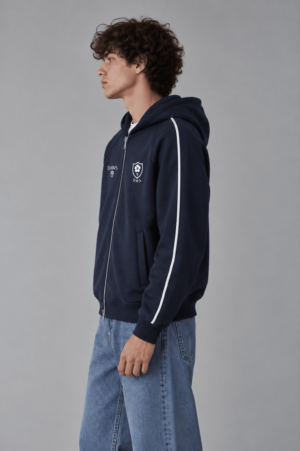 Heavyweight Raglan Sleeve Zip Hoodie Navy Blue - DAWS