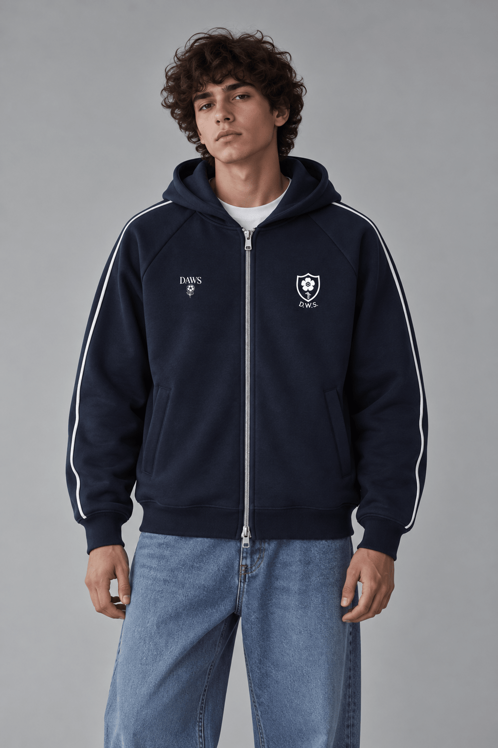 Heavyweight Raglan Sleeve Zip Hoodie Navy Blue - DAWS