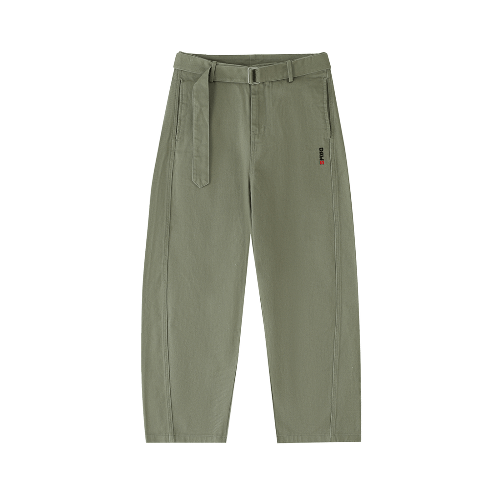 Pantalones chinos con pierna ancha en formato barril y cinturón para mujr - Verde color - Streetwear DAWS