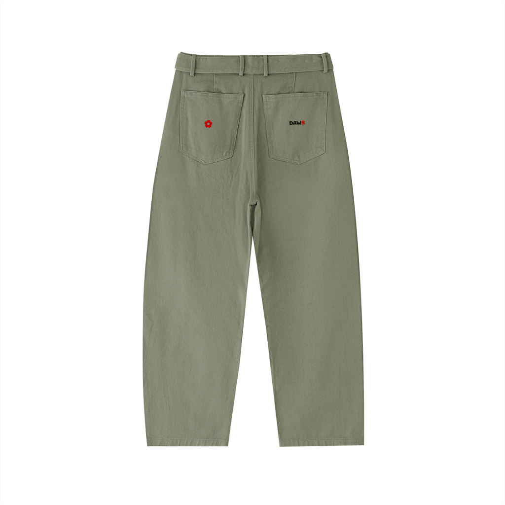 Pantalones chinos con pierna ancha en formato barril y cinturón para mujr - Verde color - Streetwear DAWS