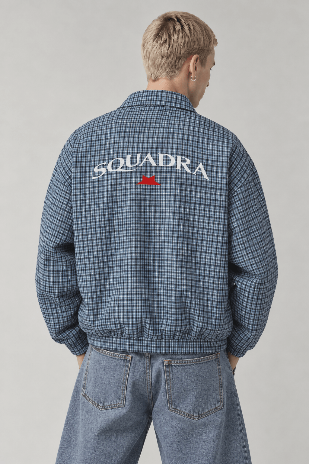 SQUADRA CHECKPOINT — Sudadera Quarter-Zip de Microcuadros Sky Blue Plaid - Sudadera DAWS