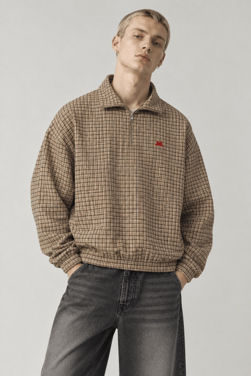 SQUADRA CHECKPOINT — Sudadera Quarter-Zip de Microcuadros Sky Blue Plaid - Sudadera DAWS