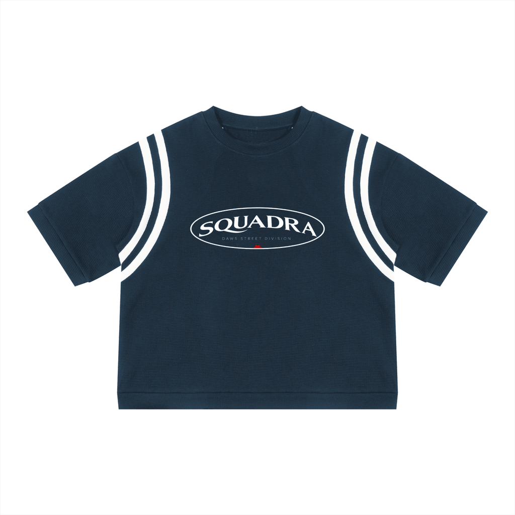 Squadra Color Block Waffle Boxy T-Shirt Navy Blue with White - Camiseta DAWS