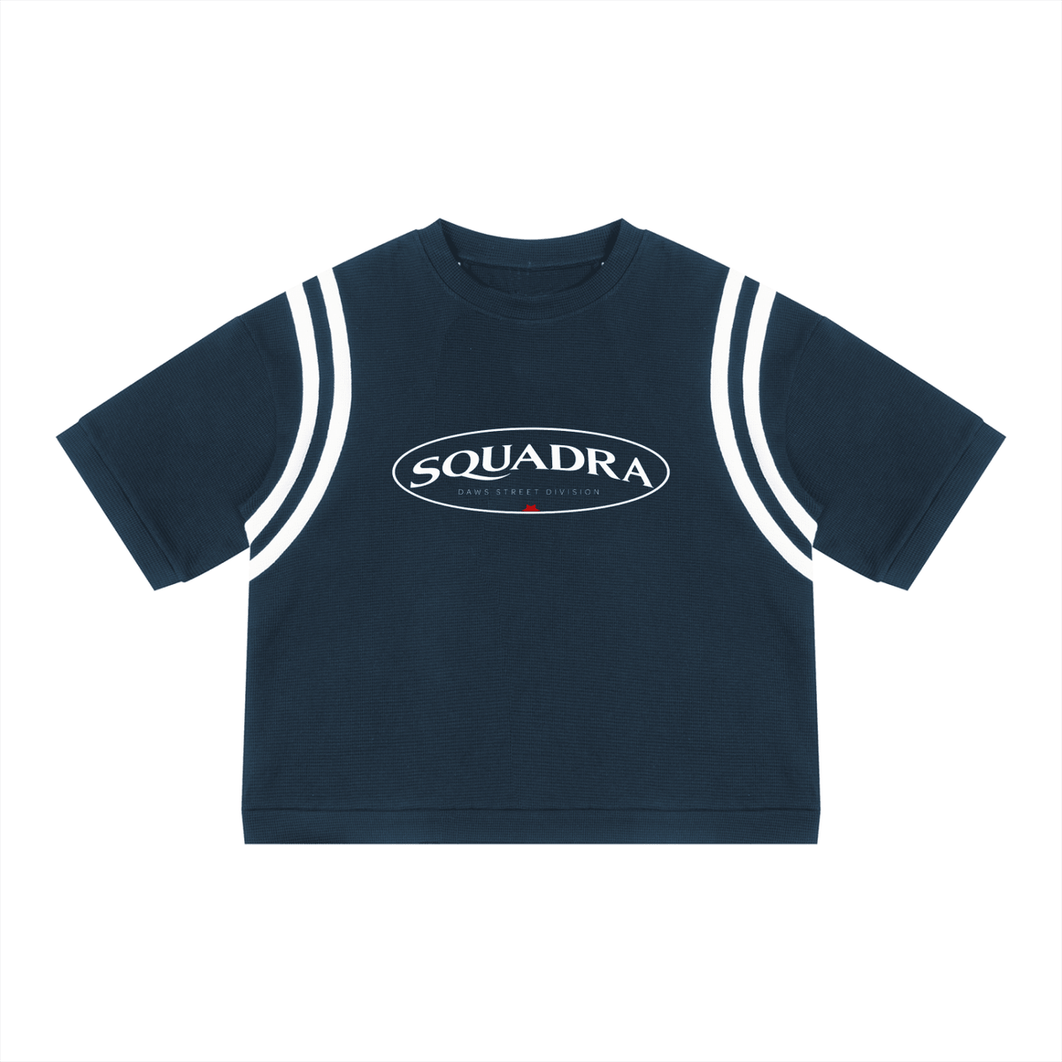 Squadra Color Block Waffle Boxy T-Shirt Navy Blue with White - Camiseta DAWS