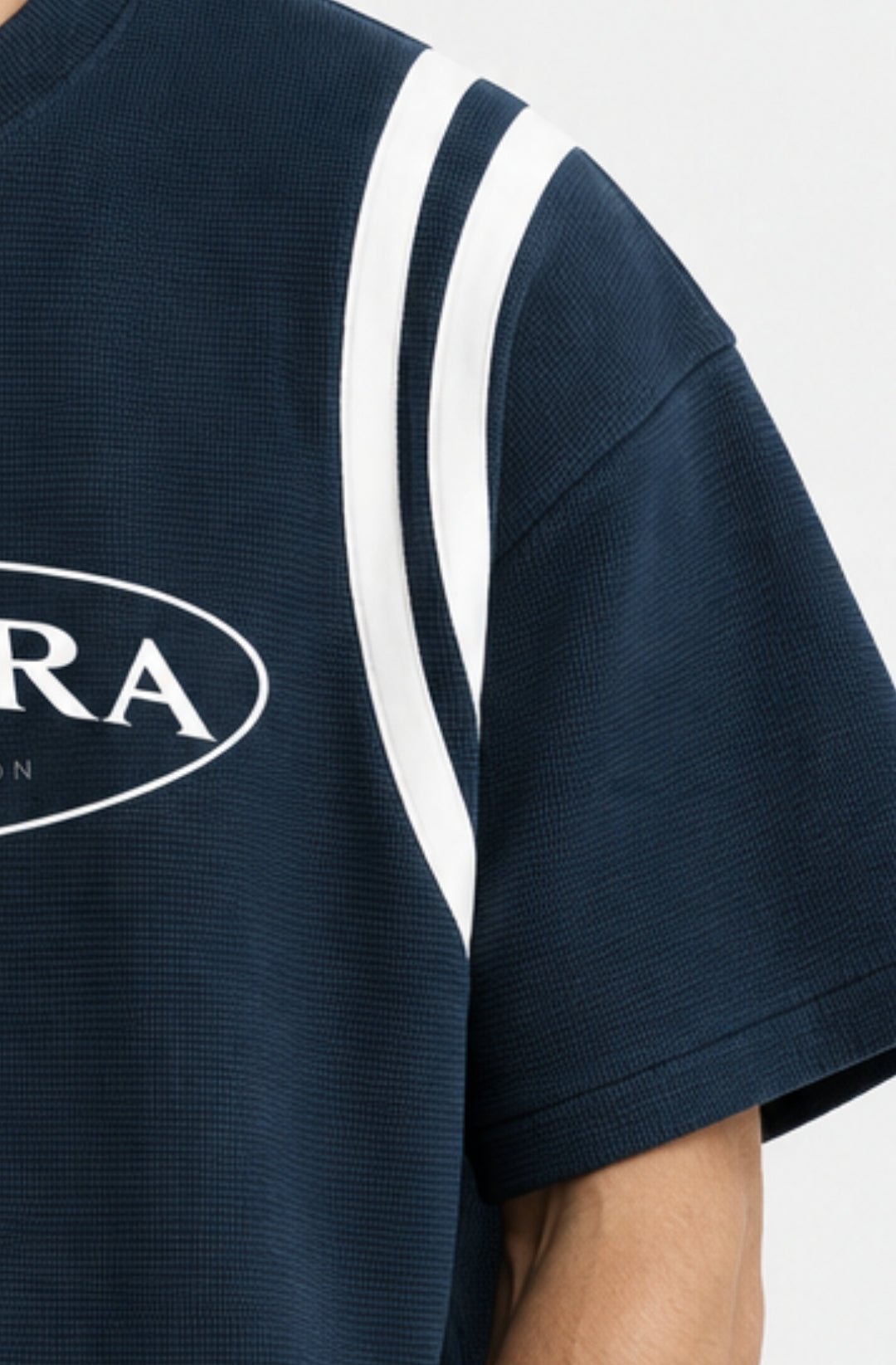 Squadra Color Block Waffle Boxy T-Shirt Navy Blue with White - Camiseta DAWS