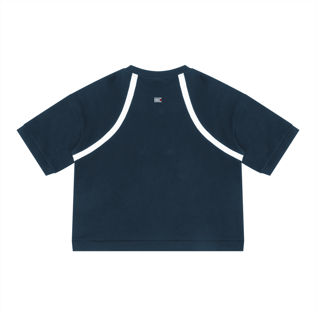 Squadra Color Block Waffle Boxy T-Shirt Navy Blue with White - Camiseta DAWS