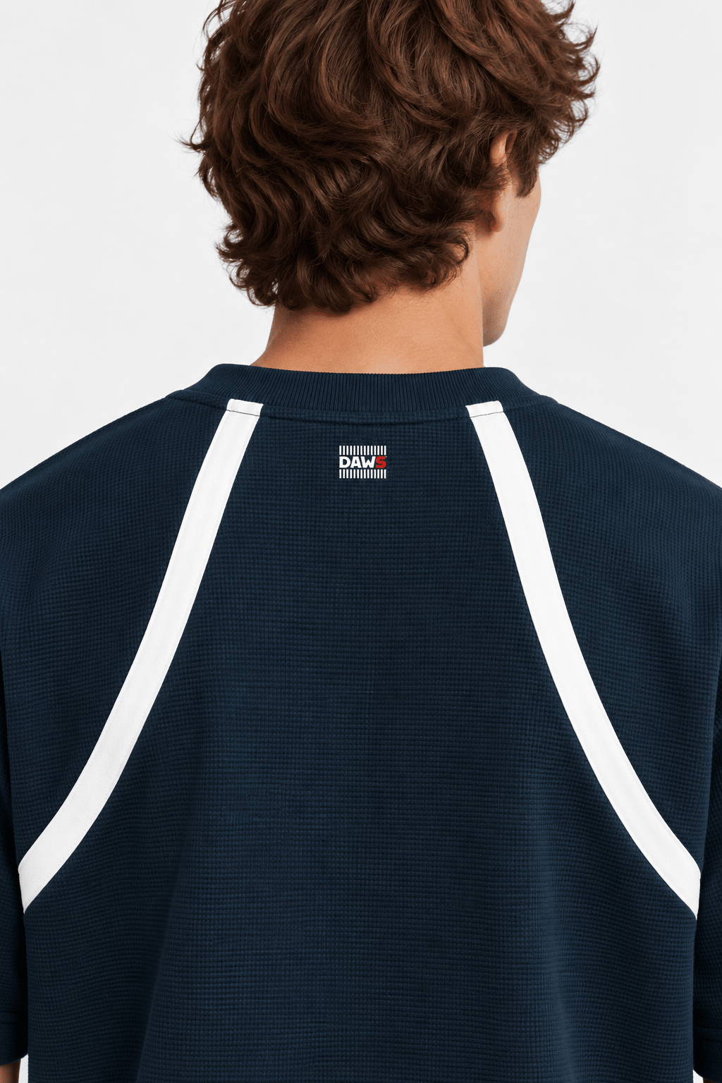 Squadra Color Block Waffle Boxy T-Shirt Navy Blue with White - Camiseta DAWS