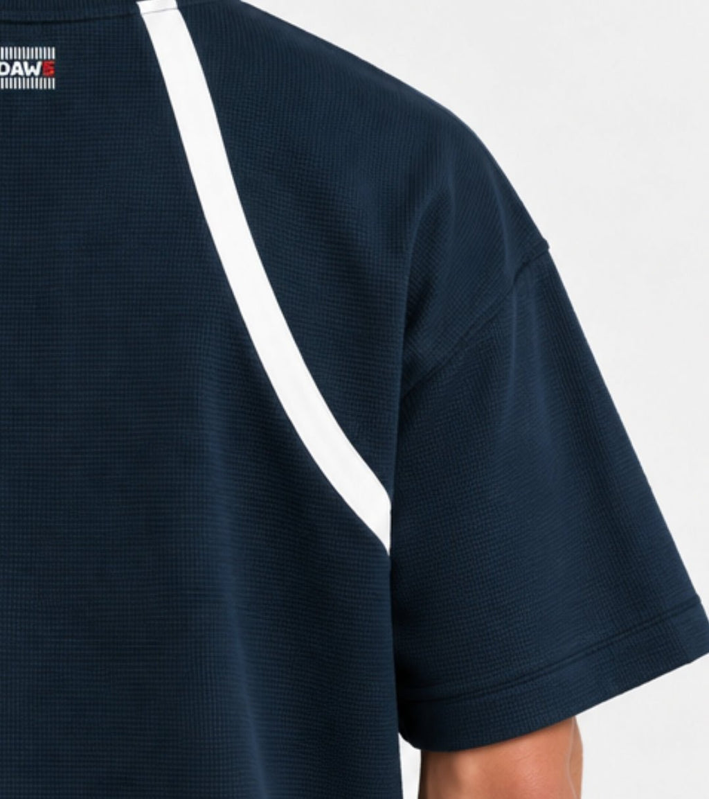 Squadra Color Block Waffle Boxy T-Shirt Navy Blue with White - Camiseta DAWS