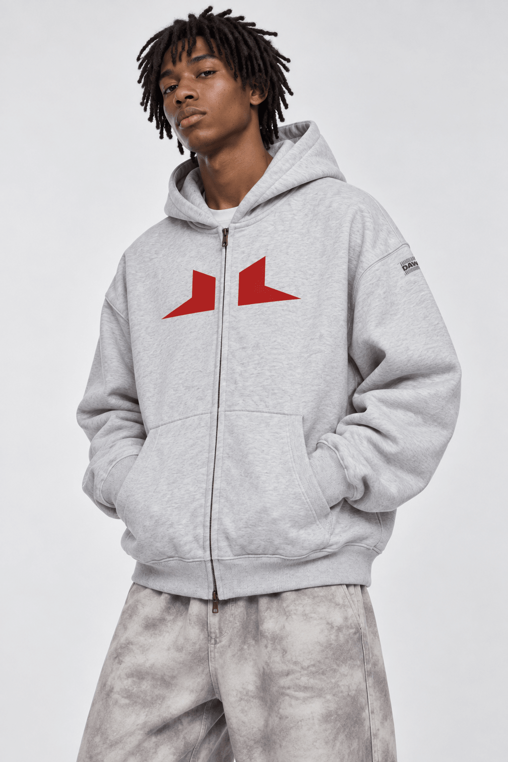 SQUADRA GRIDLOCK — Boxy Zip Hoodie Flower Gray Flower Gray - Sudadera con capucha DAWS