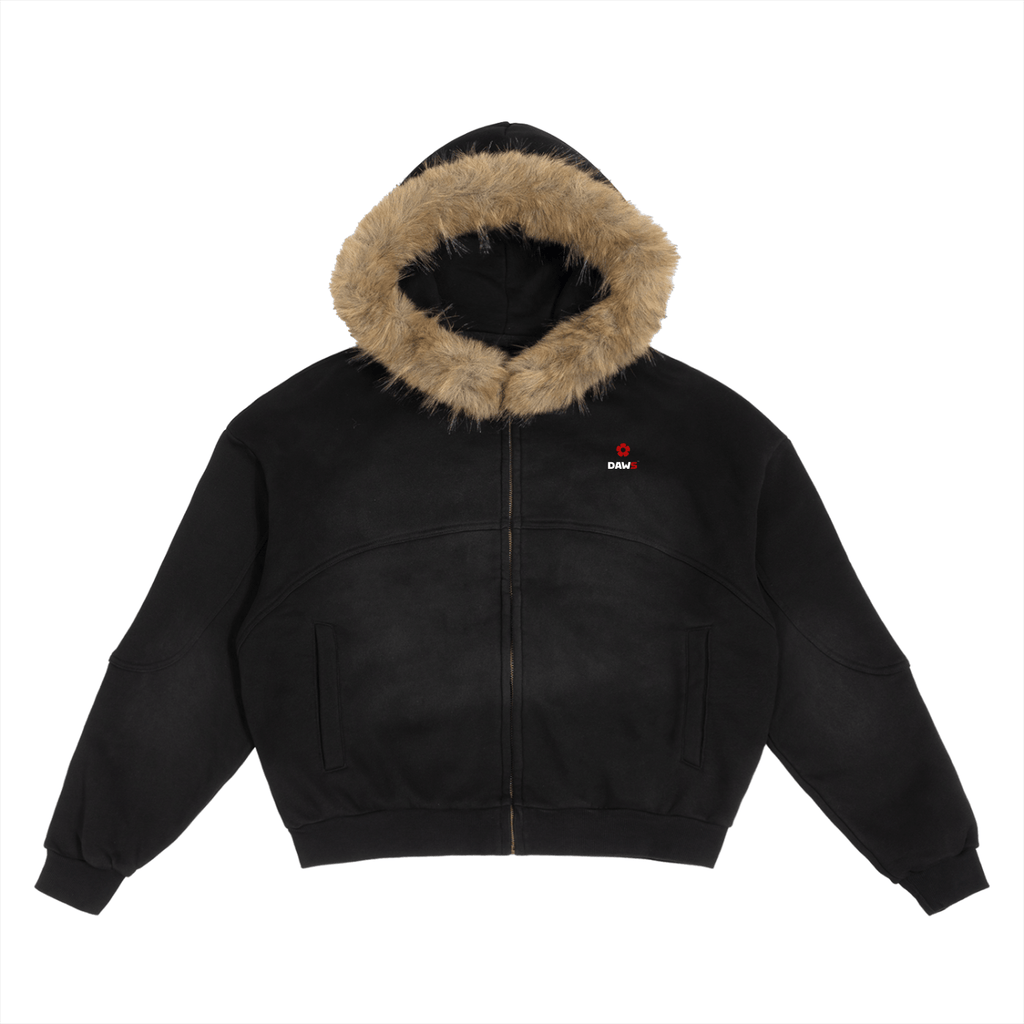 Sun Fade Boxy Detachable Fur Hoodie color - Streetwear DAWS