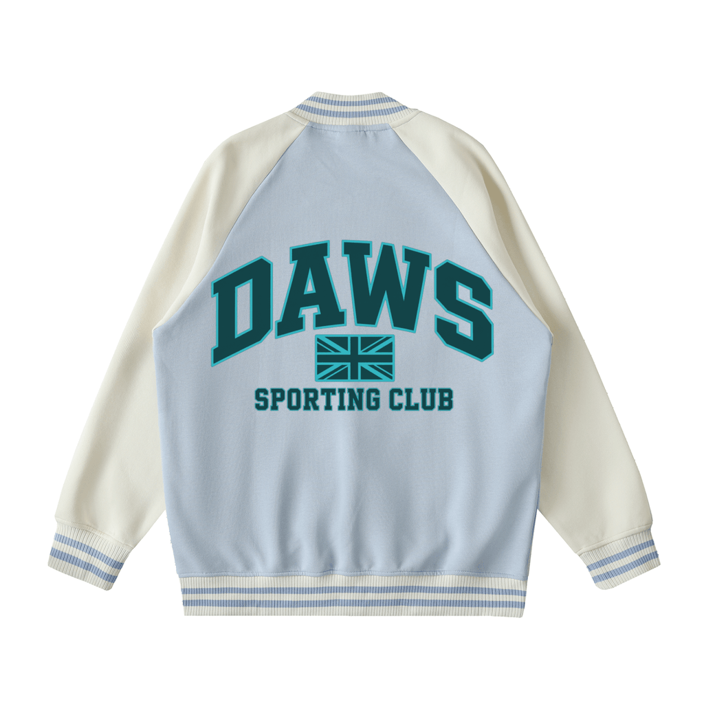 Two Tone Raglan Sleeve Varsity Jacket Light Blue with Apricot - DAWS