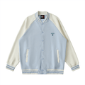 Two Tone Raglan Sleeve Varsity Jacket Light Blue with Apricot - DAWS
