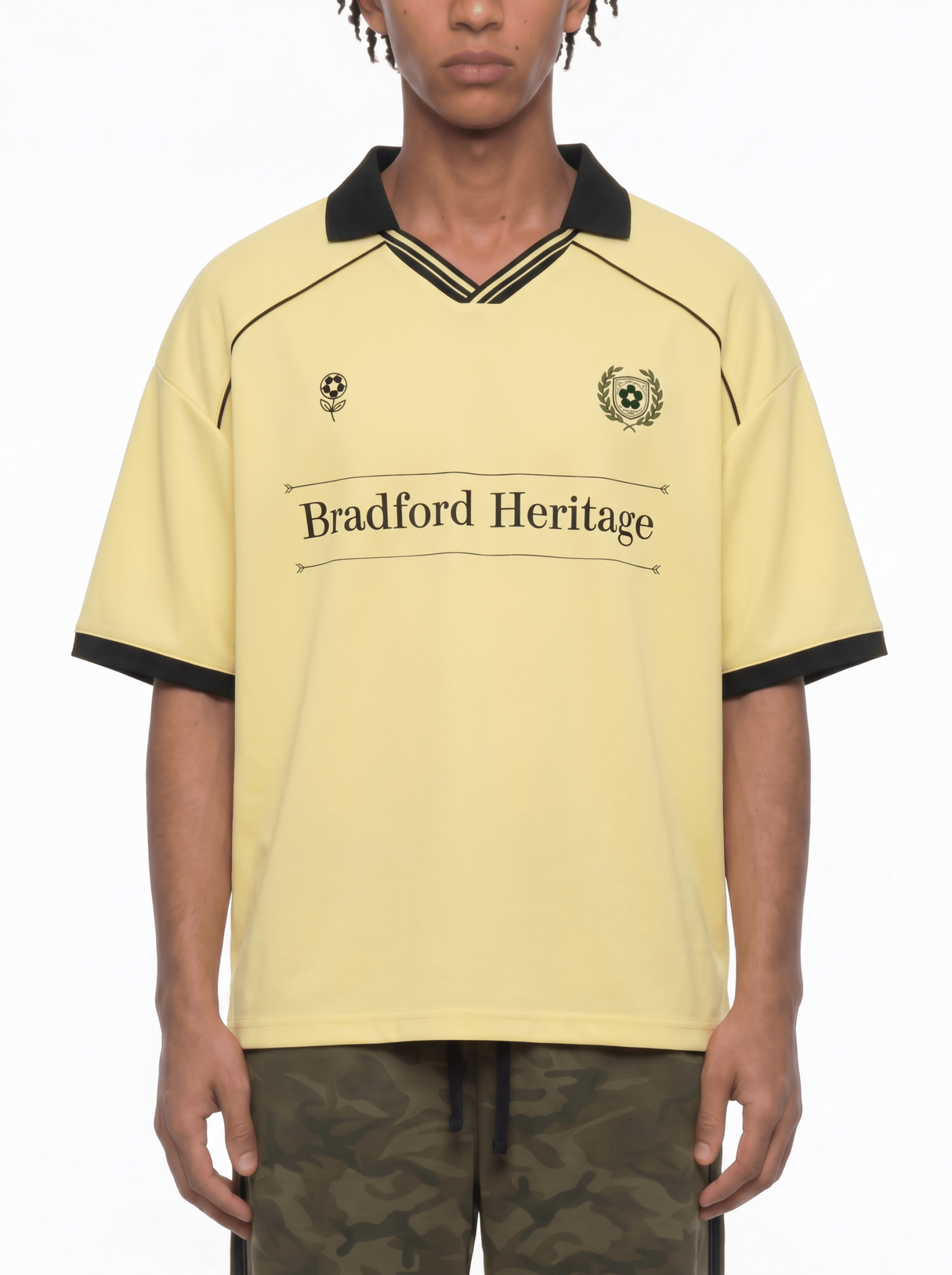 Unisex Collared Piping Boxy Soccer Jersey Yellow - Camisetas DAWS