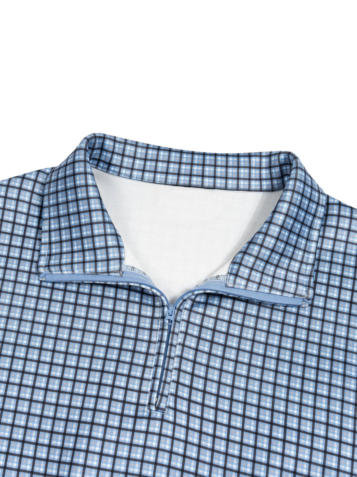 Unisex Plaid Quarter-Zip Sweatshirt Sky Blue Plaid - DAWS