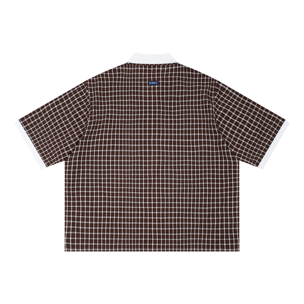 Unisex Boxy Plaid Color Block Polo Shirt