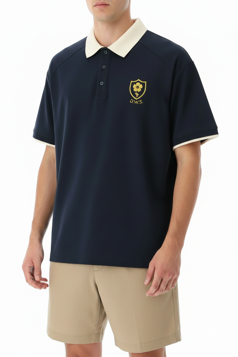 Polo Bradford D.W.S.c. en color navy con cuello en contraste crema - modelo masculino