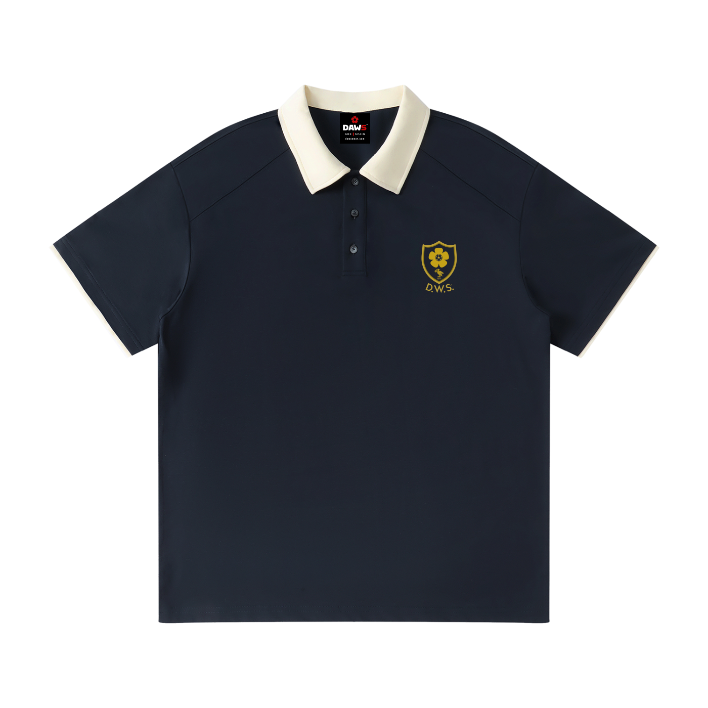 Polo Bradford D.W.S.c. en color navy con cuello en contraste crema - vista frontal