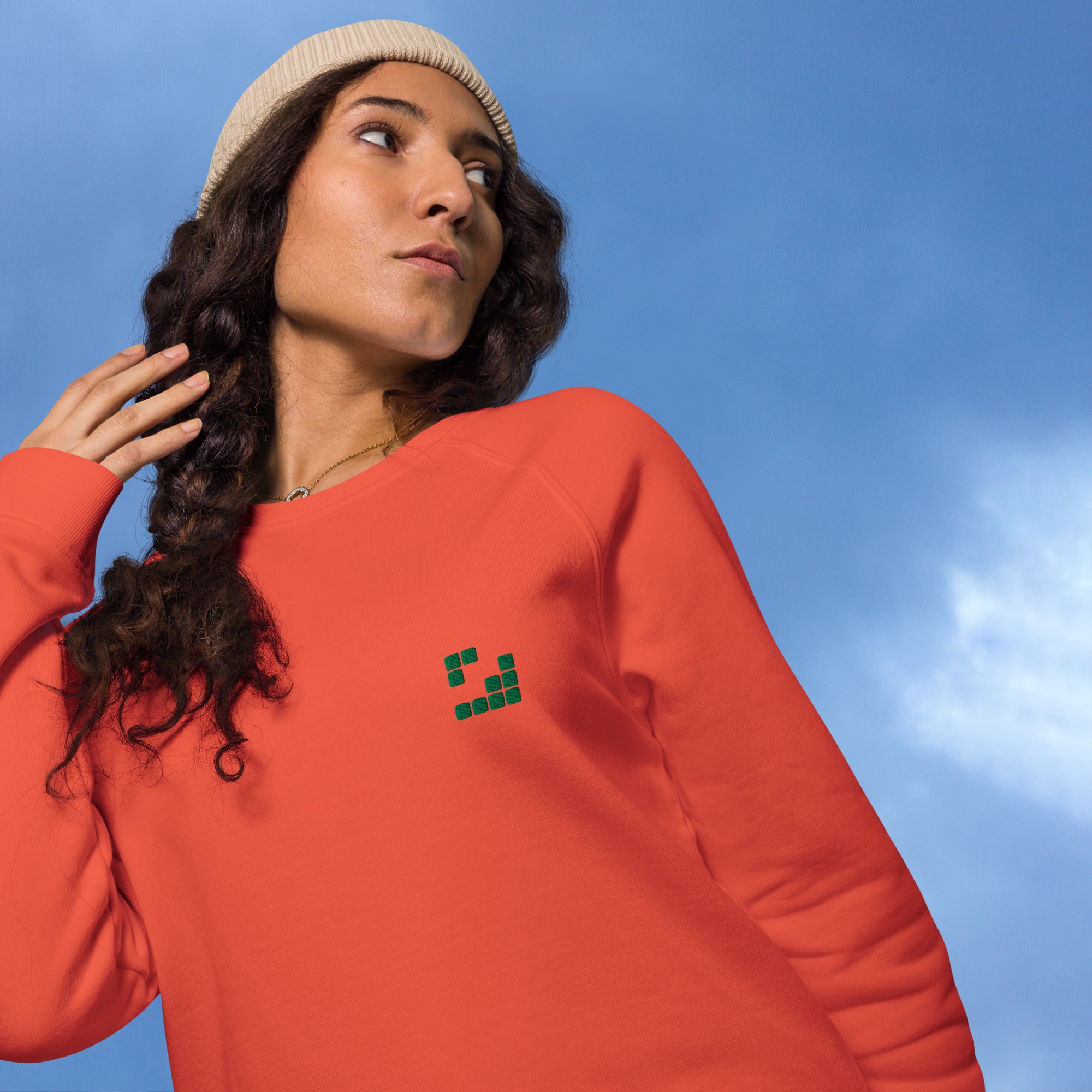 Sudadera Geometric Papaya orgánica raglán unisex